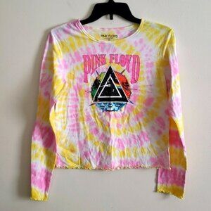 Pink Floyd tie dye crop tee shirt, long sleeve, lettuce hem, band tee, graphic